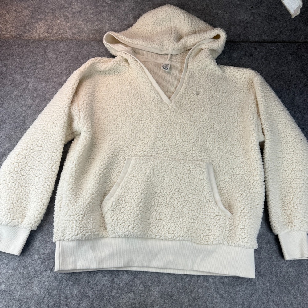 Victoria's Secret PINK Cozy Fleece Sherpa Pullover Hoodie Cream Ivory Size XS